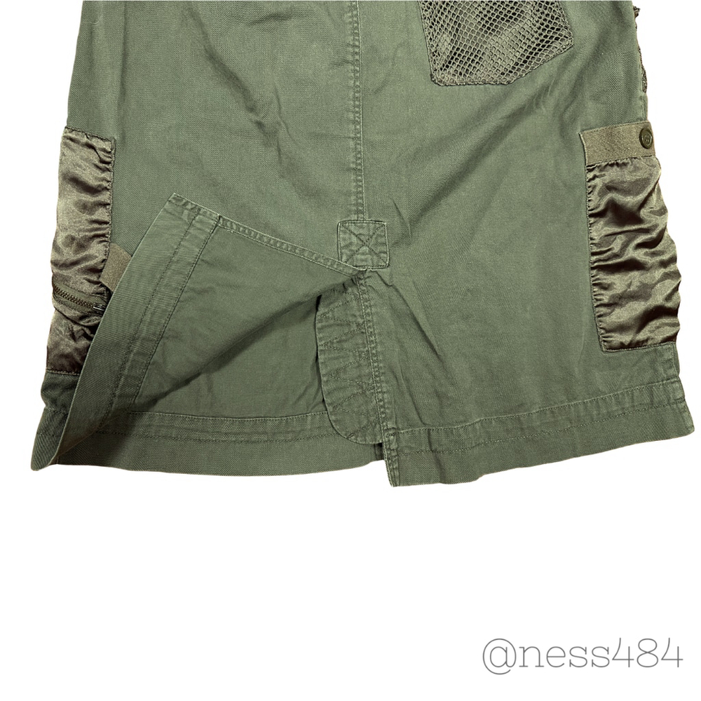 CLIO VINTAGE Cargo Mini Skirt Olive Green Utility Pockets Mesh Detail Women's L‎ - Picture 6 of 6